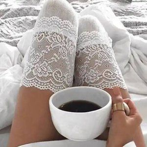 White Lace Knit Thigh High Over Knee Socks Stockings Leg Warmers